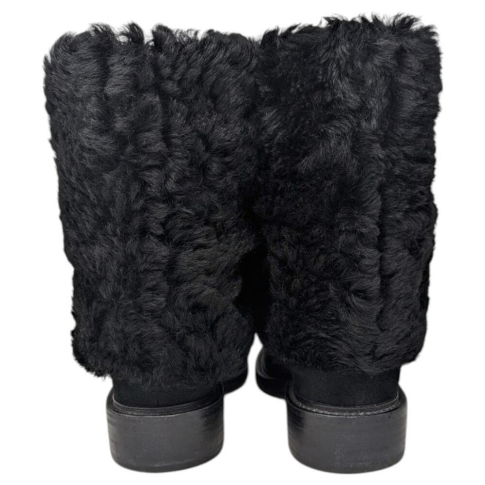 Chanel Black Shearling Nubuck Leather CC Logo Mid Calf Boots 38 - Picture 5 of 11